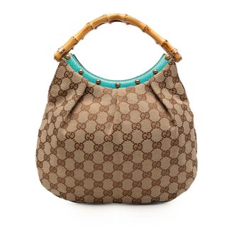 Gucci Tweedehands Studded Gg Canvas Bamboe Hobo