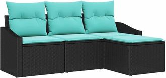 vidaXL Juego De Sof&aacute; 4 Uds. Negro Rat&aacute;n Sint&eacute;tico Vidaxl