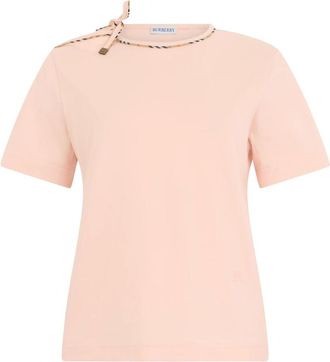 Burberry Tops, Dames, Roze, XS, Katoen, T-shirt met ruitdetail