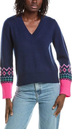 Isla Helena Fairisle Cuff V-Neck Cashmere Sweater