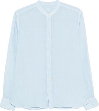 120% Lino Halsloze blouse met lange mouwen - Heren - Casual Overhemden - Blauw - L - Linnen - Overhemden