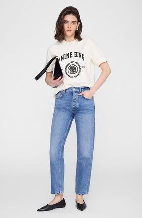 Anine Bing Jaylin Collegiate Tee in Washed Cream at Nordstrom, Size X-Small