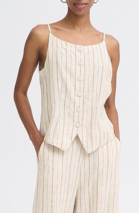 Ichi Sleeveless Linen Blend Top in Brown Stripe at Nordstrom, Size 10 Us