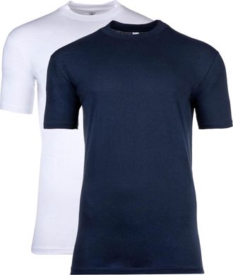 HOM Mens T-Shirt Crew Neck Pack of 2 - Tee Shirt Harro New, Short Sleeve, Round Neck, Plain, blue/white, L
