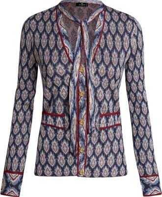 Etro bow-detail jacquard cardigan - women - Viscose/Polyester - 38 - Blue