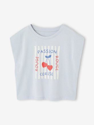 Vertbaudet T?Shirt M&auml;dchen mit Schulterpolstern, Recyclingmaterial hellblau