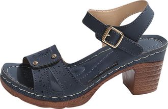 Generic Chunky Sandals for Women Casual Open Toe Strappy Sandal Solid Color Breathable Comfortable Stylish Versatile Classic Heeled Sandals Summer Beach