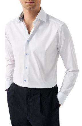 Eton Slim Fit Solid with Floral Detail Signature Twill Button-Up Shirt in White at Nordstrom, Size 15.5