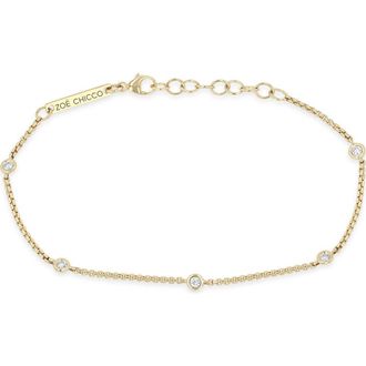 Zo&euml; Chicco 14K Gold Floating Diamond Extra Small Box Chain Station Bracelet in 14K Yellow Gold at Nordstrom, Size 7
