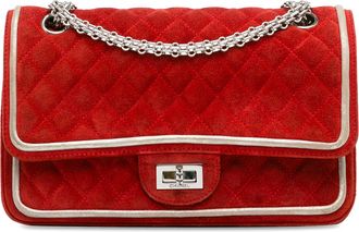 Chanel Pre-owned Womens Classic Double Flap Bag Quilted Suede - Red Leather - One Size