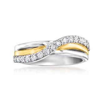 Ross-Simons Lab-Grown Diamond Wave Ring in Sterling Silver and 18kt Gold Over Sterling
