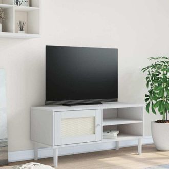 vidaXL Vidaxl - Mobile tv senja Aspetto Rattan Bianco 106x40x49 Massello Pino