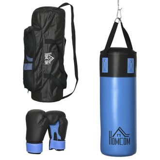 HOMCOM Juego De Saco De Boxeo Colgante Con Guantes, Saco De Boxeo De 3 Capas Con Bolsa De Transporte, Azul