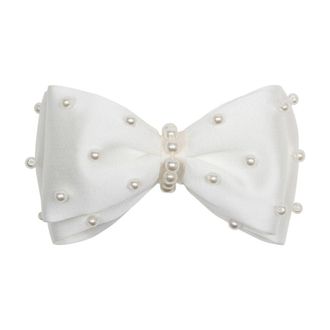 Self Portrait Womens Pearl-Embellished Satin Bow Hair Clips White Pins Claws &