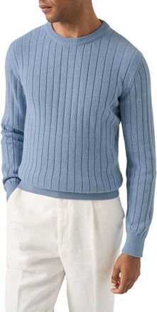 Eton Rib Knit Cotton Crewneck Sweater in Light Blue at Nordstrom, Size Xx-Large