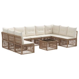 vidaXL Conjunto De Sof&aacute;s De Jard&iacute;n 10 Pcs Beige Rat&aacute;n Sint&eacute;tico Vidaxl
