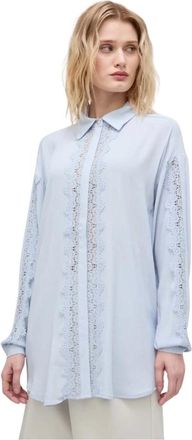 Bruuns Bazaar Overhemden, Dames, Blauw, S, Shirt met kanten inzetstukken en ceintuur