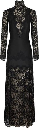 Paco Rabanne Lace Polyamide Sheer Sleeve Maxi Dress