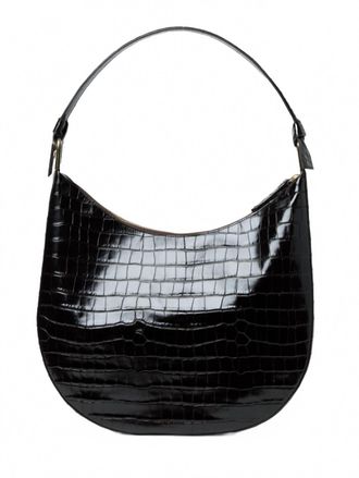 Loeffler Randall Womens Morgan Crocodile-Embossed Hobo Bag In Black