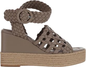 Paloma Barcel&oacute; Gevlochten Leren Sleehak Sandaal Taupe - Dames - Sleehakken - Beige - 37 EU - Leer - Schoenen