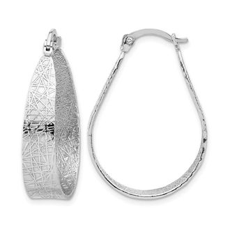 Diamond2Deal Sterling Silver Textured Oval Hoop Earrings