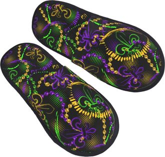 Generic Plush Mens Slipper Neon Mardi Gras House Slipper Comfortable Womens Slippers for Travel Hotels Winter M