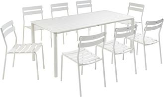 Oviala Mesa de jard&iacute;n cuadrada (185 x 92 cm) y 8 sillas blancas