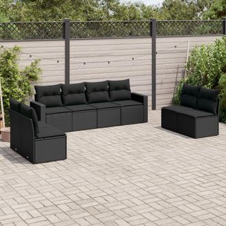 vidaXL Set De Sof&aacute;s De Jard&iacute;n 8 Piezas Y Cojines Rat&aacute;n Sint&eacute;tico Negro Vidaxl