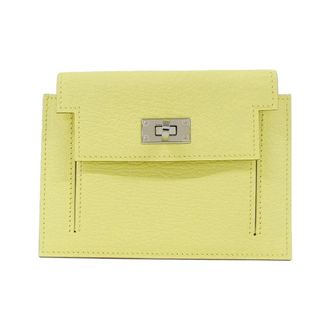 Herm&egrave;s Yellow Chevre Leather Card Wallet (Pre-Owned)