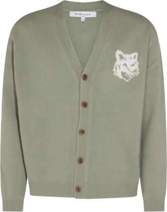 Maison Kitsun&eacute; Cardigan Fox Head con intarsio - Verde