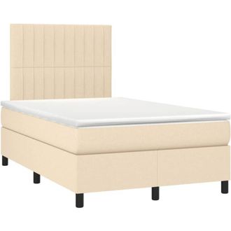 vidaXL Cama Box Spring Con Colch&oacute;n Y Luces Led Tela Crema 120x190 Cm Vidaxl
