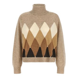 Ballantyne Coltrui met ruitmotief - Dames - Truien - Beige - Maat: M Wol