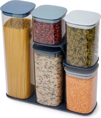 Joseph Joseph Juego De 5 Tarros Podium De Joseph Joseph Editions, Tarros Apilables Con Soporte, Herm&eacute;ticos Y Con Sello De Silicona, Capacidad 500 Ml A 1.9 L, Color 