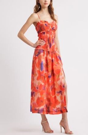 Chelsea28 Smocked Drop Waist Midi Dress in Pink Floral Multi at Nordstrom Rack, Size Xx-Large