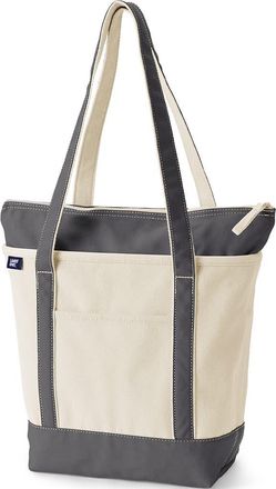 Lands End Zip Top Long Handle Canvas Tote Bag in Natural/silver Graphite at Nordstrom, Size X-Large