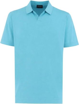 Drumohr Gebreid katoenen poloshirt - Heren - Polos - Blauw - 3XL - Katoen - Tops
