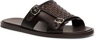 Santoni Duo Woven Leather Monk Strap Slide Sandal in Dark Brown-T65 at Nordstrom Rack, Size 10.5