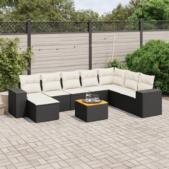 vidaXL Set De Sof&aacute;s De Jard&iacute;n 8 Piezas Y Cojines Rat&aacute;n Sint&eacute;tico Negro Vidaxl