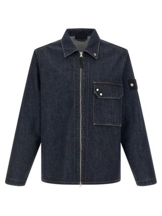 Stone Island Blue Zip Up Denim Overshirt