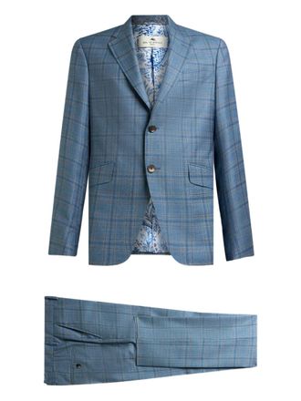 Etro checked single-breasted wool suit - men - Wool - 48 - Blue