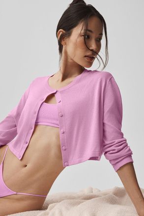 Alo | Supernatural Sweater Cardigan Top in Candy Heart Pink, Size: Medium