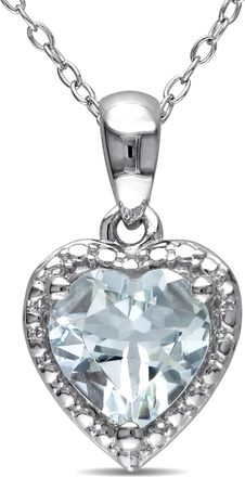 Mimi & Max 1 1/2ct TGW Aquamarine Heart Halo Pendant with Chain in Sterling Silver
