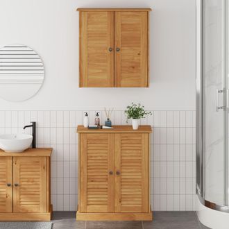 Berkfield Home Bathroom Furniture Set with Shelf with Storage with Door 2 pcs Brown Solid wood pine