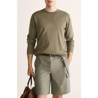 Mango Finely Knit Cotton & Silk Sweater in Khaki Green at Nordstrom, Size Medium