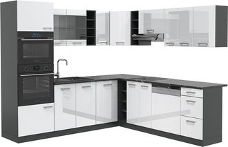 Vicco Cocina Esquinera R-line, Blanco Brillo/antracita, 237 X 247 Cm, Et Antracita