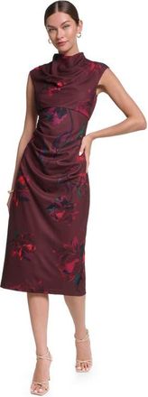 Halston Heritage Sleeveless Floral Printed Midi Dress in Brown Floral Multi at Nordstrom, Size 10