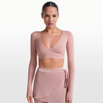 Nike Womens SKIMS Matte Long-Sleeve Wrap Top in Pink | LSLSL9692W-HIM