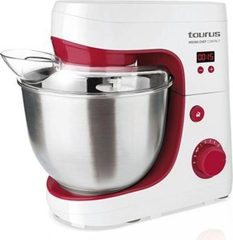Taurus Mixing Chef Compact - Batidora Amasadora Con Sistema Planetario, 5 Funciones, 6 Velocidades, Funci&oacute;n Turbo, Bol De 4 L, Acero Inoxidable, 500 W