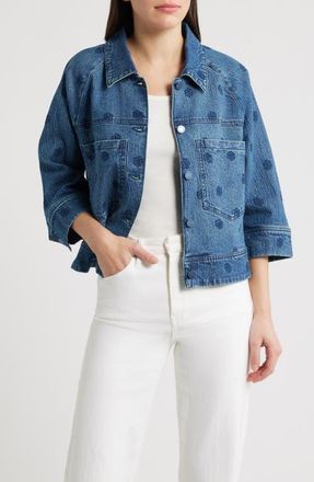 Wit & Wisdom Floral Embroidered Swing Denim Jacket in Blue at Nordstrom, Size X-Small