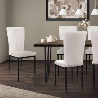 ML Design ML-Design Set de 4 Sillas de Comedor, Tapizadas de Terciopelo Blanco, Respaldo Alto, Asiento Diseño Moderno y Cómodo para Salón o Cocina, Ergonómico